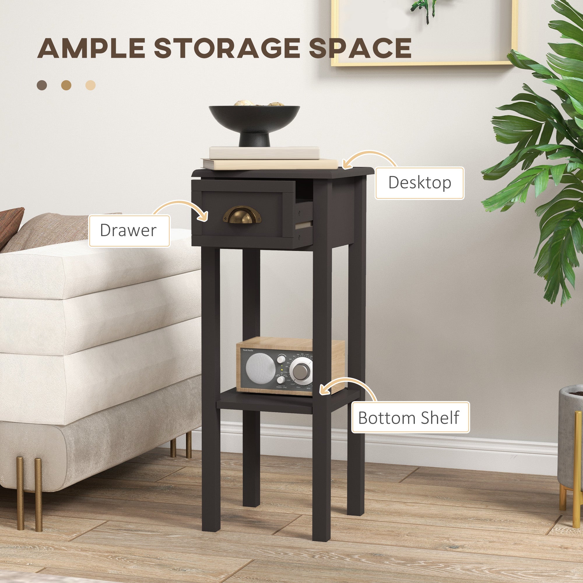 2-Tier Side Table with Drawer and Shelf, End Table for Living Room and Hallway, Coffee