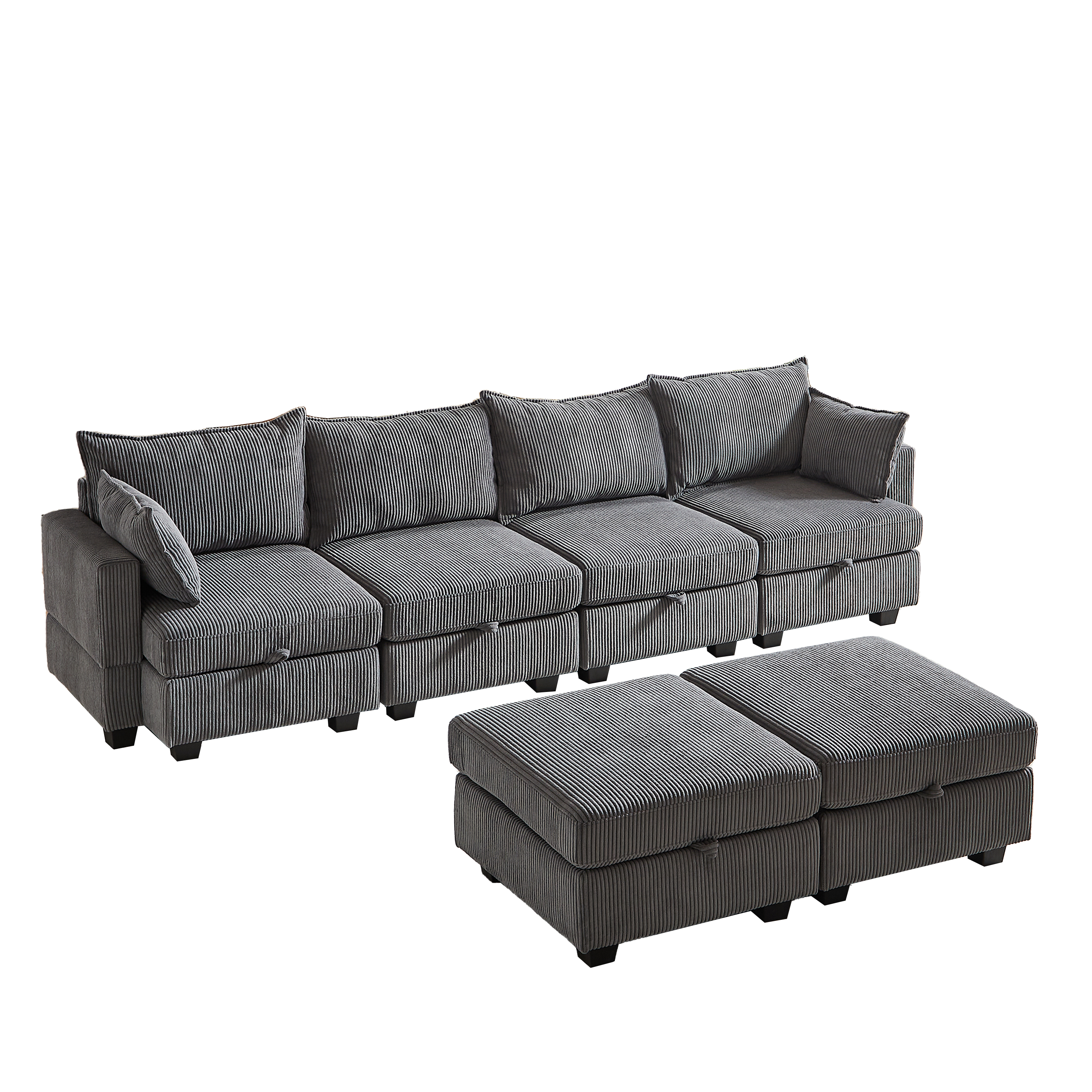 113.5' Modular Sectiona Corduroy Sofa, Sectional Couches For Living Room U Shaped Sectional Couch With Storage Ottoman, 6 Seats Convertible Sectionals With Chaise
