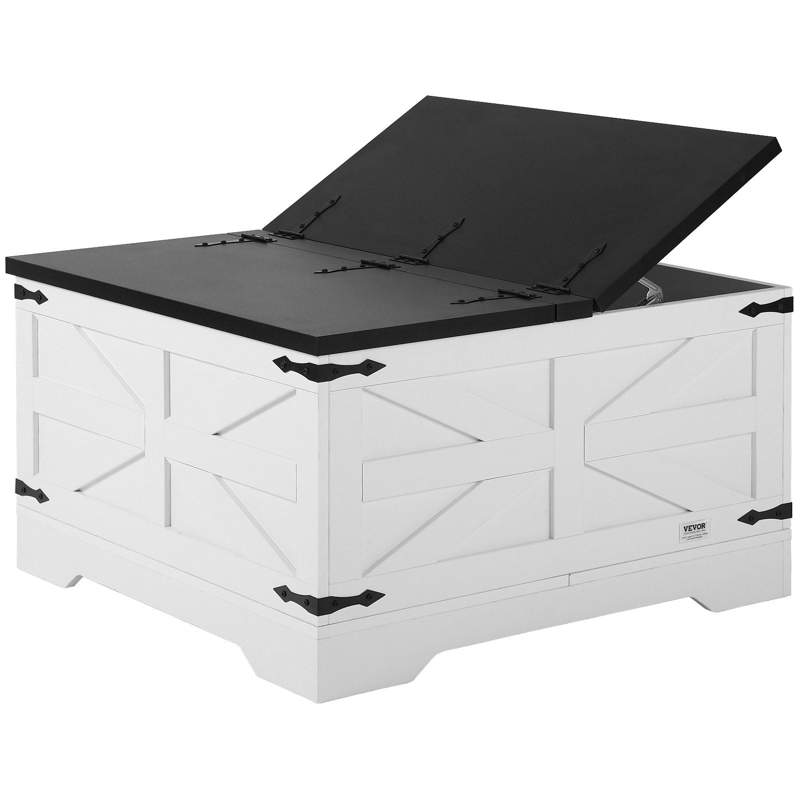 31.5" Farmhouse Coffee Table, Hinged Square Coffee Table With Large Storage Compartment, Wooden Rustic Cocktail Table For Living Room, Bedroom, Apartment, Studio, Gray & White