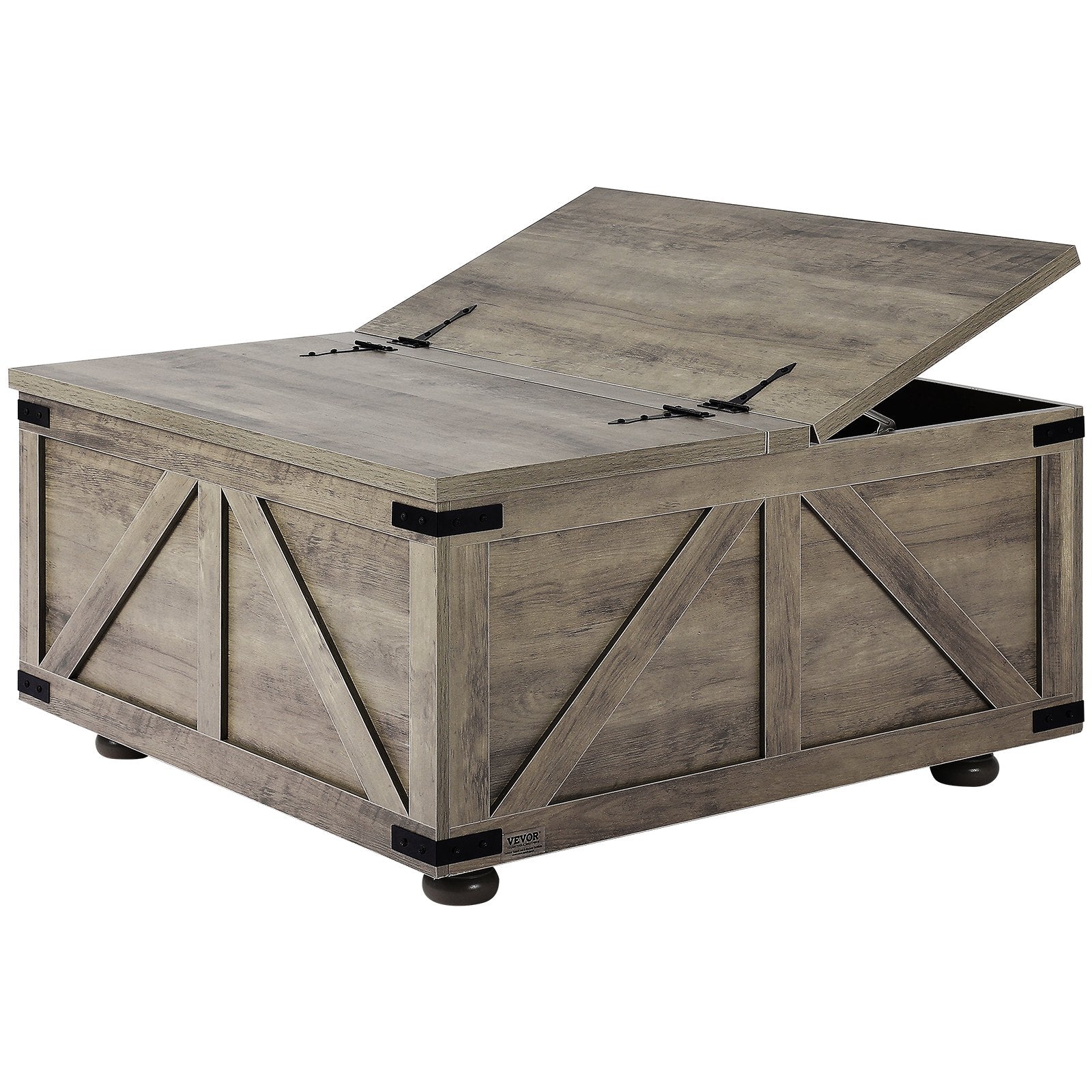 36" Farmhouse Coffee Table, Hinged Square Coffee Table With Large Storage Compartment, Wooden Rustic Cocktail Table For Living Room, Bedroom, Apartment, Studio, Beige