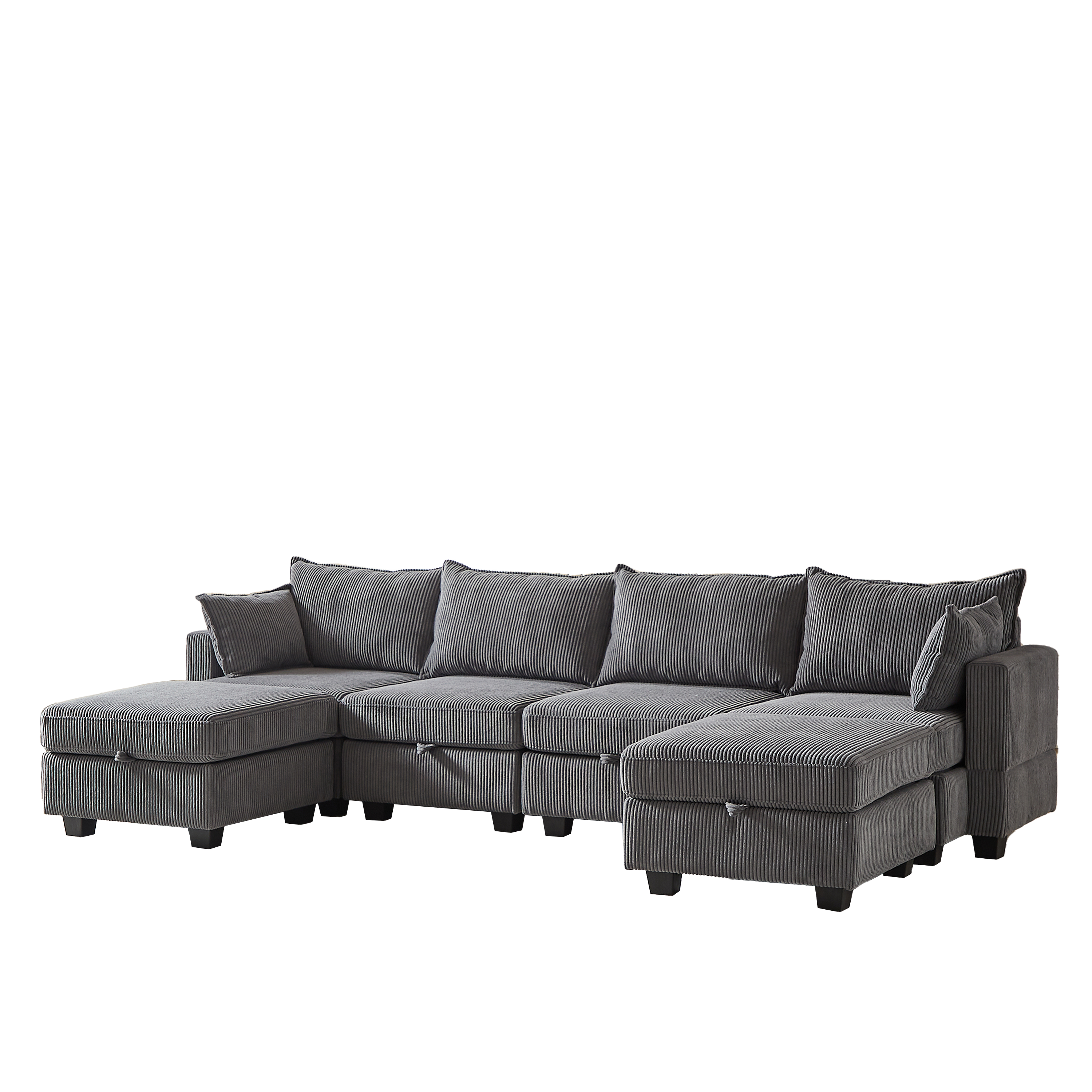 113.5' Modular Sectiona Corduroy Sofa, Sectional Couches For Living Room U Shaped Sectional Couch With Storage Ottoman, 6 Seats Convertible Sectionals With Chaise