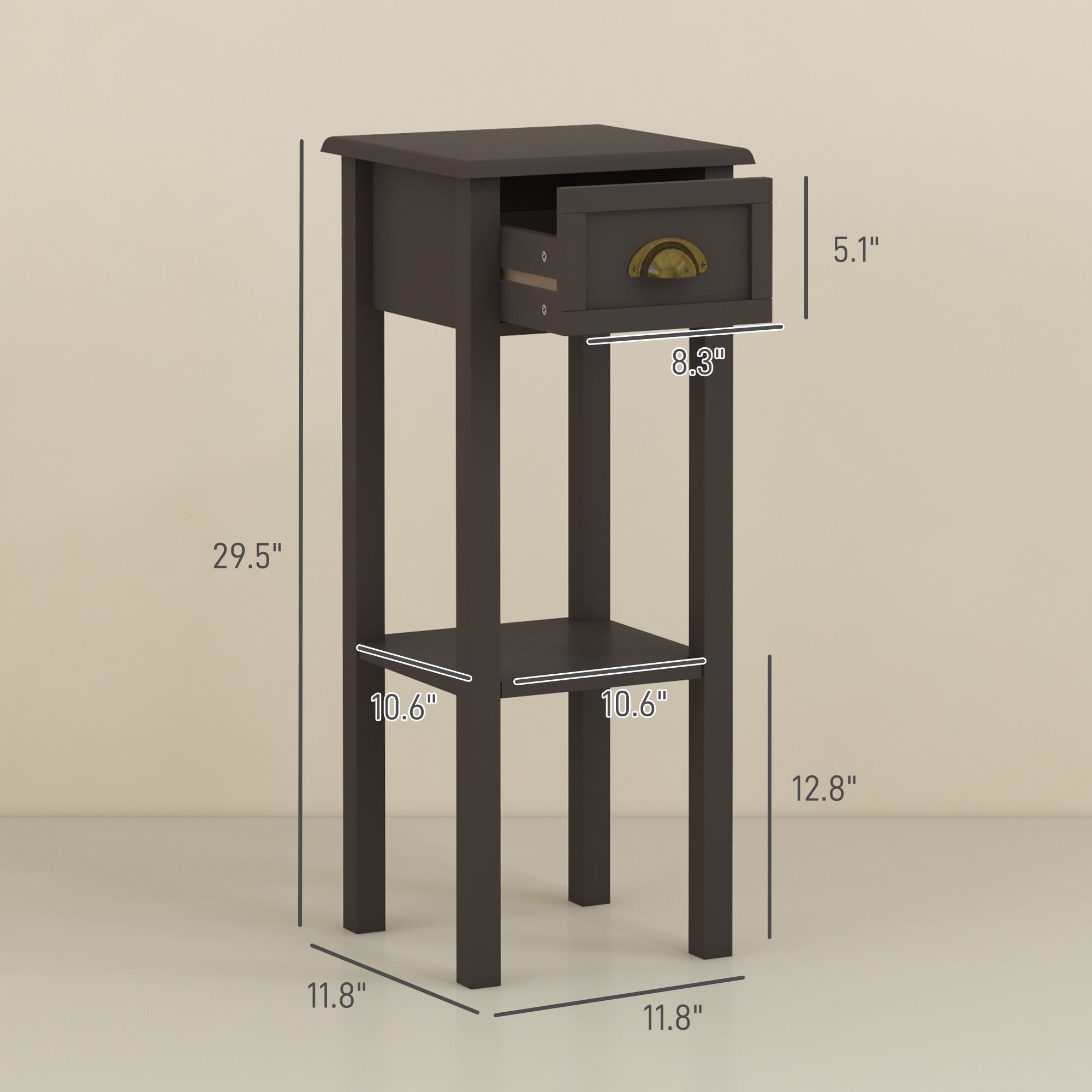 2-Tier Side Table with Drawer and Shelf, End Table for Living Room and Hallway, Coffee