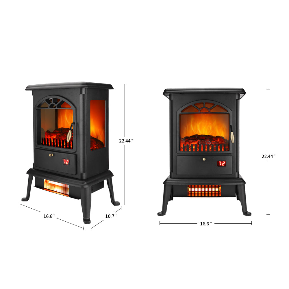 1500W Freestanding Three-door Glass 3D Flame Fireplace With Remote Control Quartz Tube Heating Fake Firewood7 Color4 Levels Of Brightness