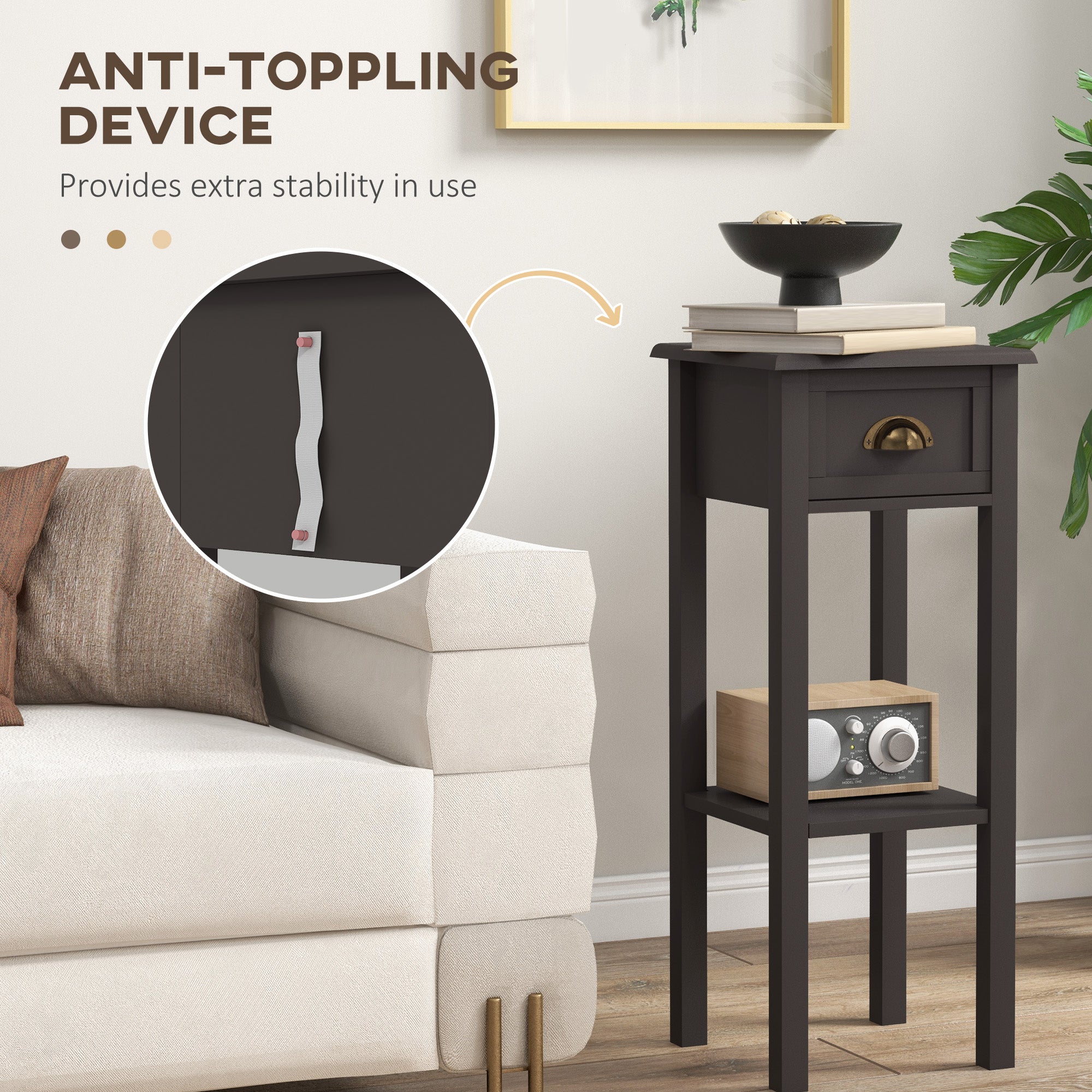 2-Tier Side Table with Drawer and Shelf, End Table for Living Room and Hallway, Coffee